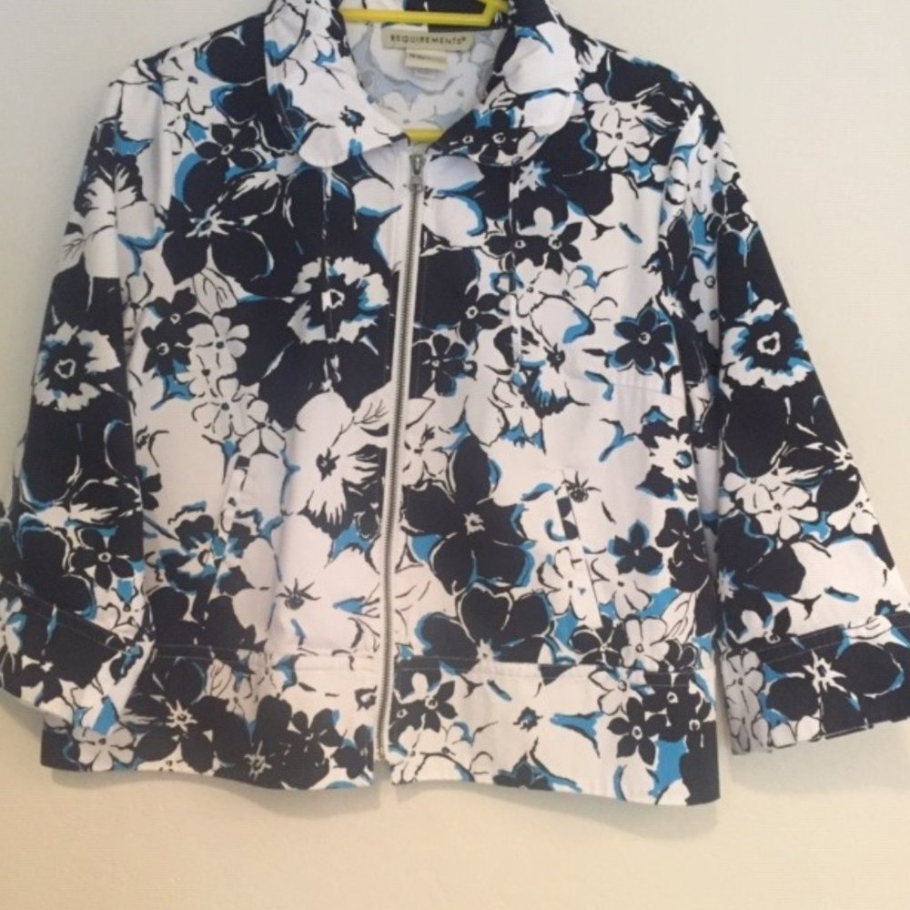 Requirements Bold Flower Teal Black Zip Jacket